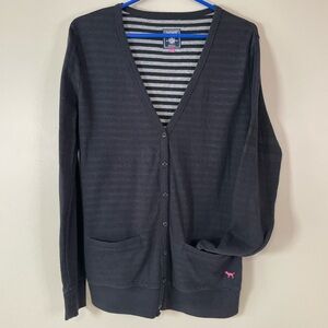 VICTORIAS SECRET PINK Medium‎ Black & Gray Burnout Velvet Logo Cardigan Y2K